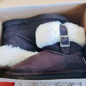 BearPaw Chocolate Suede Boots with Cream Fur